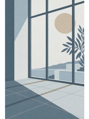 Kartela Halı Gün Işığı Manzaralı Modern Halı Mavi Kaymaz Taban Makinede Yıkanabilir 60X90 cm