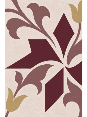 Kartela Halı Çini Ritmi Lale Motifli Halı Bordo Kaymaz Taban Makinede Yıkanabilir 60X90 cm
