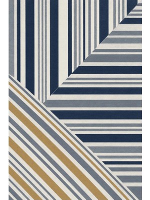 Kartela Halı Çizgili Blok Desenli Modern Halı Lacivert Kaymaz Taban Makinede Yıkanabilir 60X90 cm