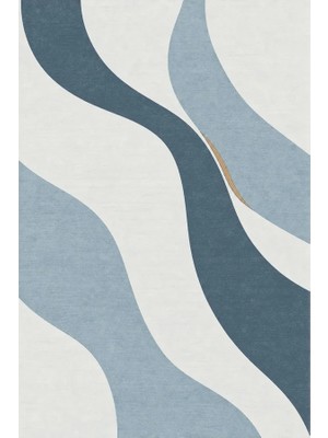 Kartela Halı Akış Dalgalı Modern Halı Mavi Kaymaz Taban Makinede Yıkanabilir Salon Halısı 60X90 cm