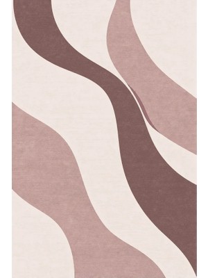 Kartela Halı Akış Dalgalı Modern Halı Gül Kurusu Kaymaz Taban Makinede Yıkanabilir 60X90 cm