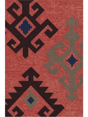 Kartela Halı Dokuma Izleri Kilim Desenli Halı Kırmızı Kaymaz Taban Makinede Yıkanabilir 60X90 cm