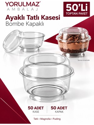 Yorulmaz Ambalaj Ayaklı Tatlı Kase Kapaklı 50 Adet  200 cc