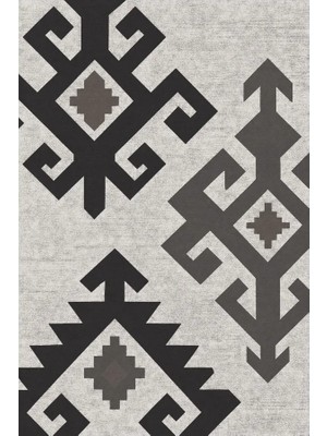 Kartela Halı Dokuma Izleri Kilim Desenli Halı Antrasit Kaymaz Taban Makinede Yıkanabilir 60X90 cm