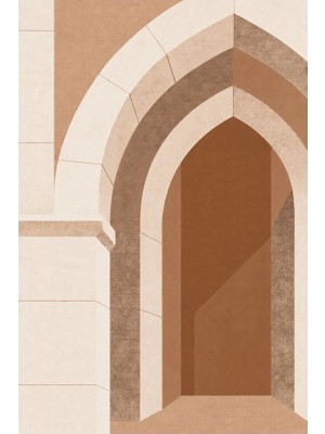 Kartela Halı Taş Kemer Mimari Desenli Halı Bakır Kaymaz Taban Makinede Yıkanabilir 60X90 cm