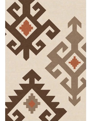 Kartela Halı Dokuma Izleri Kilim Desenli Halı Bej Kaymaz Taban Makinede Yıkanabilir 60X90 cm
