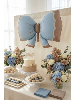 Partixa Retro Mavi Fiyonk Folyo Balon Baby Shower Doğum Günü Parti Süsü