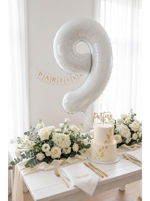 Partixa Beyaz 32 Inç Rakam 9 Folyo Balon 9 Yaş Doğum Günü Konsepti Sayı Balonu Helyum Uyumlu Parti Dekorasyon Süsleme