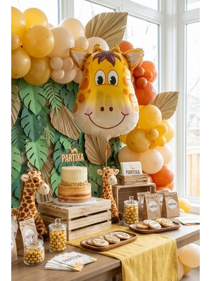 Partixa Safari Zürafa Kafa Folyo Balon 25X45 cm Safari Temalı Çocuk Doğum Günü Parti Süsü