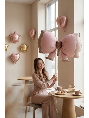 Partixa Retro Pembe Fiyonk Folyo Balon Baby Shower Doğum Günü Parti Süsü