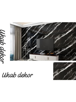 Ukab Dekor Kendinden Yapışkanlı Esnek Köpük Siyah Mermer Desenli Pvc Panel 30X60CM Banyo Wc Mutfak Siyah 30 x 60
