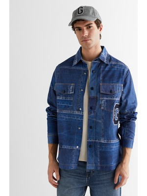 Gant Erkek Mavi Oversize Fit Gömlek Yaka Logolu Gömlek