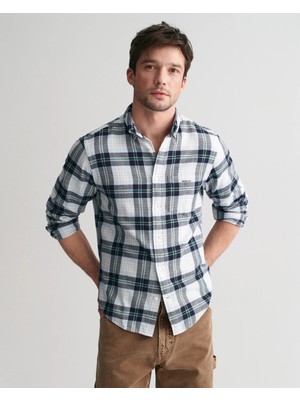 Gant Erkek Mavi Regular Fit Düğmeli Yaka Kareli Gömlek