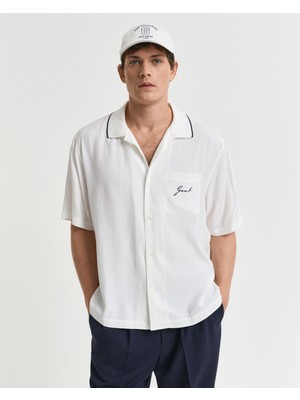 Gant Erkek Krem Relaxed Fit Klasik Yaka Logolu Gömlek
