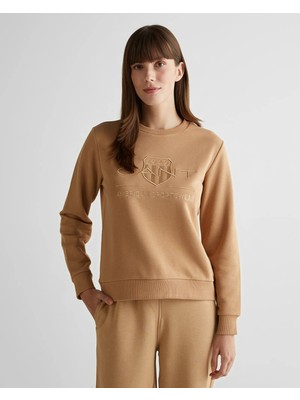 Gant Kadın Kahverengi Regular Fit Bisiklet Yaka Logolu Sweatshirt