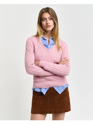Gant Kadın Pembe Slim Fit V Yaka Kazak