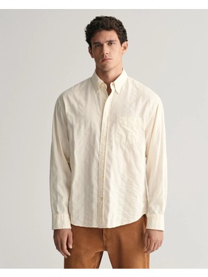 Gant Erkek Bej Relaxed Fit Düğmeli Yaka Çizgili Gömlek