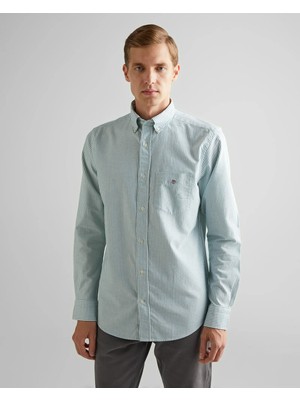 Gant Erkek Yeşil Regular Fit Düğmeli Yaka Çizgili Oxford Gömlek