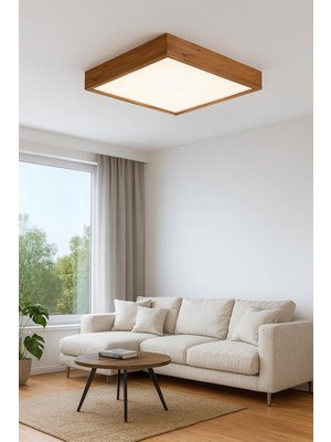 Atlantik Çam Ahşap Çerçeveli LED Panel Aydınlatma Enerji Tasarruflu Avize 60X60 cm 6500K Beyaz Işık