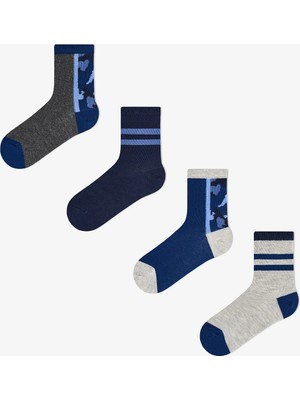Penti Erkek Çocuk Blue Shade Camo Kamuflaj Desenli Pamuklu 4 Çift Soket Çorap