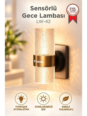 Torima Gece Lambası 3 Renk Modlu 5 Seviye Akıllı Sensörlü Priz Tipi Lamba LW42 Şeffaf