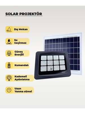 120W Solar Projektör IP67 Beyaz Işık (Su Geçirmez - Dış Mekan)