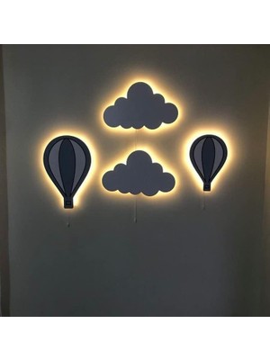 4'lü Bebek Odası Çocuk Odası LED Bulut Balon Gece Lambası Beyaz