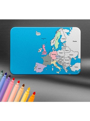 Riyaz Avrupa Haritası Ülkeler Boyama Magneti 10X15 cm - Gezilen Ülkeler Seyahat Anı Buzdolabı Süsü Magnet