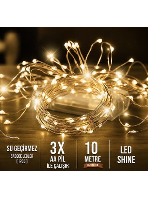 Peri LED 10 Metre Gün Işığı Sarı Pilli Dekoratif Aydınlatma Süsleme Parti LED Işık Yılbaşı Süsleme Dekorasyon Işığı Şerit