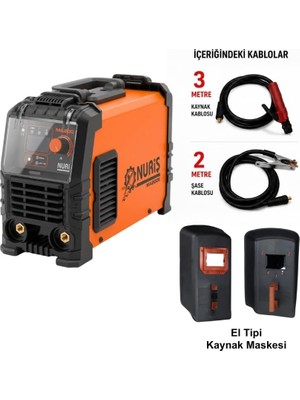 Nuriş MA200E Inverter Kaynak Makinesi + El Kaynak Maskesi Camı Dahil