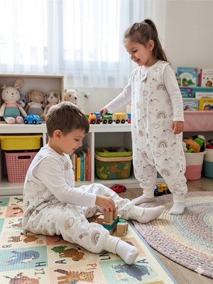 Kolsuz Yazlık Tek Katlı Müslin Uyku Tulumu, 0.5 Tog, %100 Pamuk, Beş Gökkuşağı, 0-6 Ay