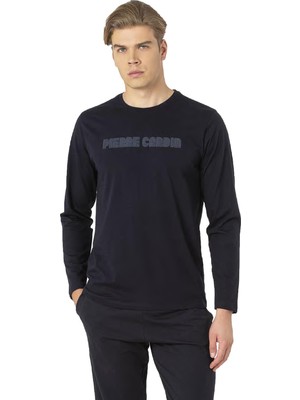 Pierre Cardin Erkek Lacivert Pijama Takım, %100 Pamuk, Uzunkollu, Cepli
