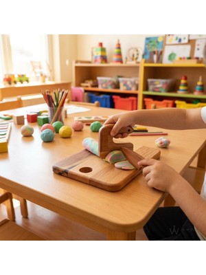 Inwood Masif Kayın Çocuk Ahşap Bıçak Seti 3lü Montessori Kesme Tahtası ve Bıçak