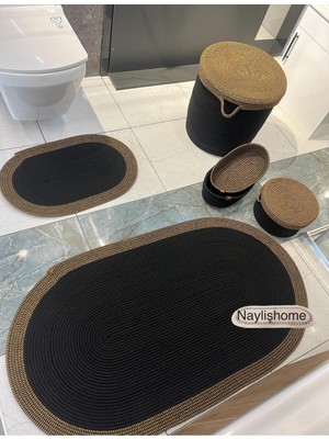 Namteks 60X100-40X60 2 Adet Paspas 45X40 cm Kirli Sepeti, 25X15 cm Makyaj 2 Adet Oval Sepetli Banyo Takımı