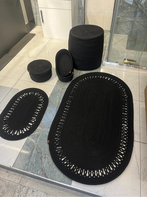 Namteks 60X100-40X60 2 Adet Paspas 45X40 cm Kirli Sepeti, 25X15 cm Makyaj 2 Adet Oval Sepetli Banyo Takımı