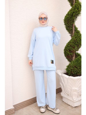 İmaj Butik Bebe Mavi Bisiklet Yaka Armalı Tunik Pantolonlu Takım