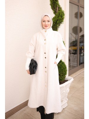 İmaj Butik Ekru Düğmeli Angora Kaban