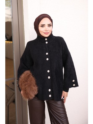 İmaj Butik Siyah Düğmeli Angora Hırka
