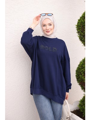 İmaj Butik Lacivert Boncuk Işlemeli Iki Iplik Sweatshirt
