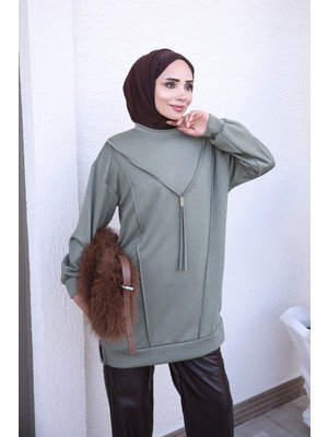 İmaj Butik Haki Önü Çımalı Kol Lastikli Tunik