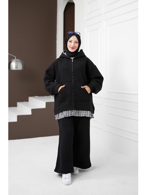 İmaj Butik Siyah Garnili Üç Iplik Hırka Pantolonlu Takım