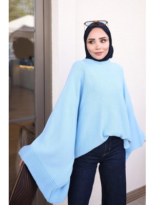 İmaj Butik Bebe Mavi Yarasa Kol Salaş Triko Kazak
