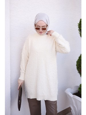 İmaj Butik Krem Simli Angora Yumoş Triko Tunik