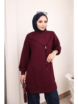 İmaj Butik Mürdüm Önü Çımalı Kol Lastikli Tunik