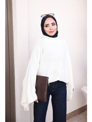 İmaj Butik Ekru Yarasa Kol Salaş Triko Kazak