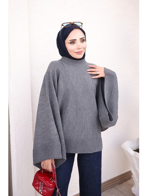 İmaj Butik Füme Yarasa Kol Salaş Triko Kazak
