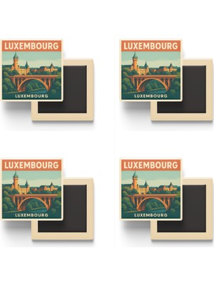 İberk Lüksemburg Lüksemburg - Adolphe Köprüsü - 4 Adet - Baskılı Buzdolabı Magneti 9x9 cm