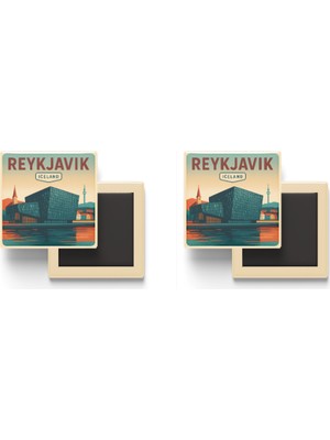 İberk Reykjavik Izlanda - Harpa Konser Salonu - 2 Adet - Baskılı Buzdolabı Magneti 9x9 cm