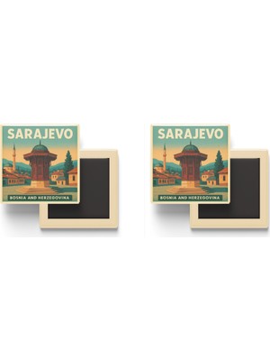 İberk Saraybosna Bosna-Hersek - Sebil Çeşmesi - 2 Adet - Baskılı Buzdolabı Magneti 9x9 cm