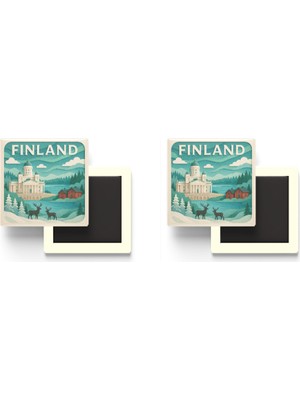 İberk Finlandiya - Finland - Paper Cut Art - 2 Adet - Baskılı Buzdolap Magneti Kare - 9x9 cm